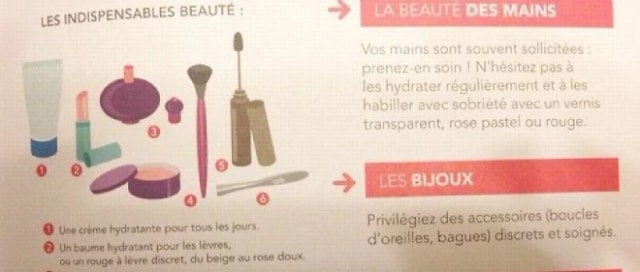 Page de livret « Les indispensables beauté » : maquillage numéroté, conseils « La beauté des mains » et « Les bijoux »