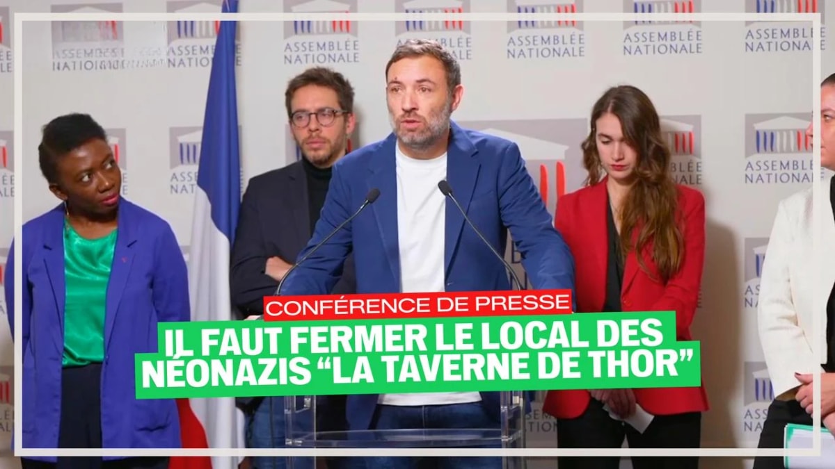 Vignette vidéo d’une conférence de presse à l’Assemblée nationale, titrée sur la fermeture d’un local néonazi.